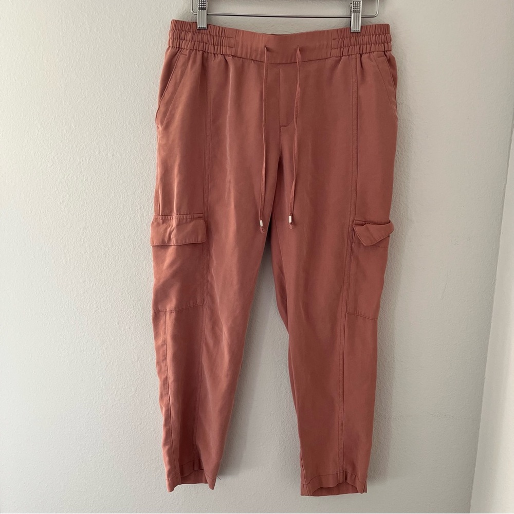 Old Navy Rust Pink high rise Cargo Jogger Pants soft silk pockets drawstring